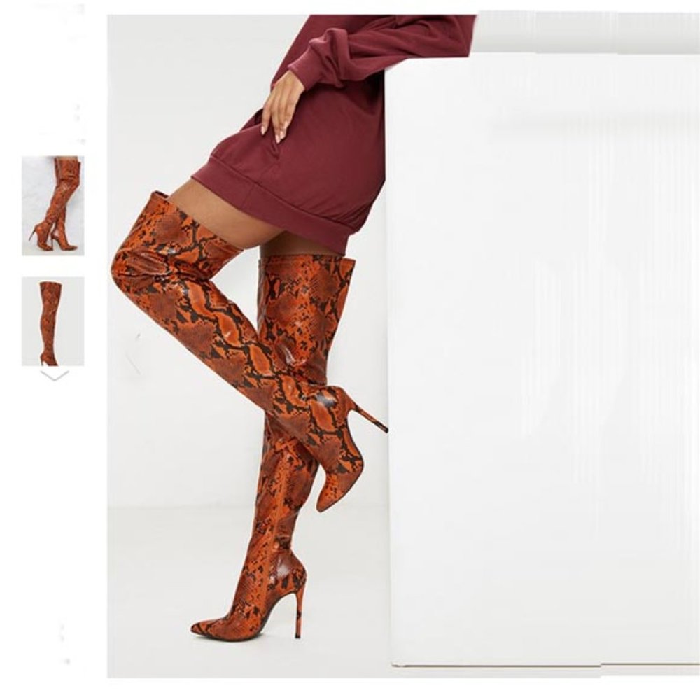 Truffle Collection Thigh High Snake Skin Pattern Boots Sz 8